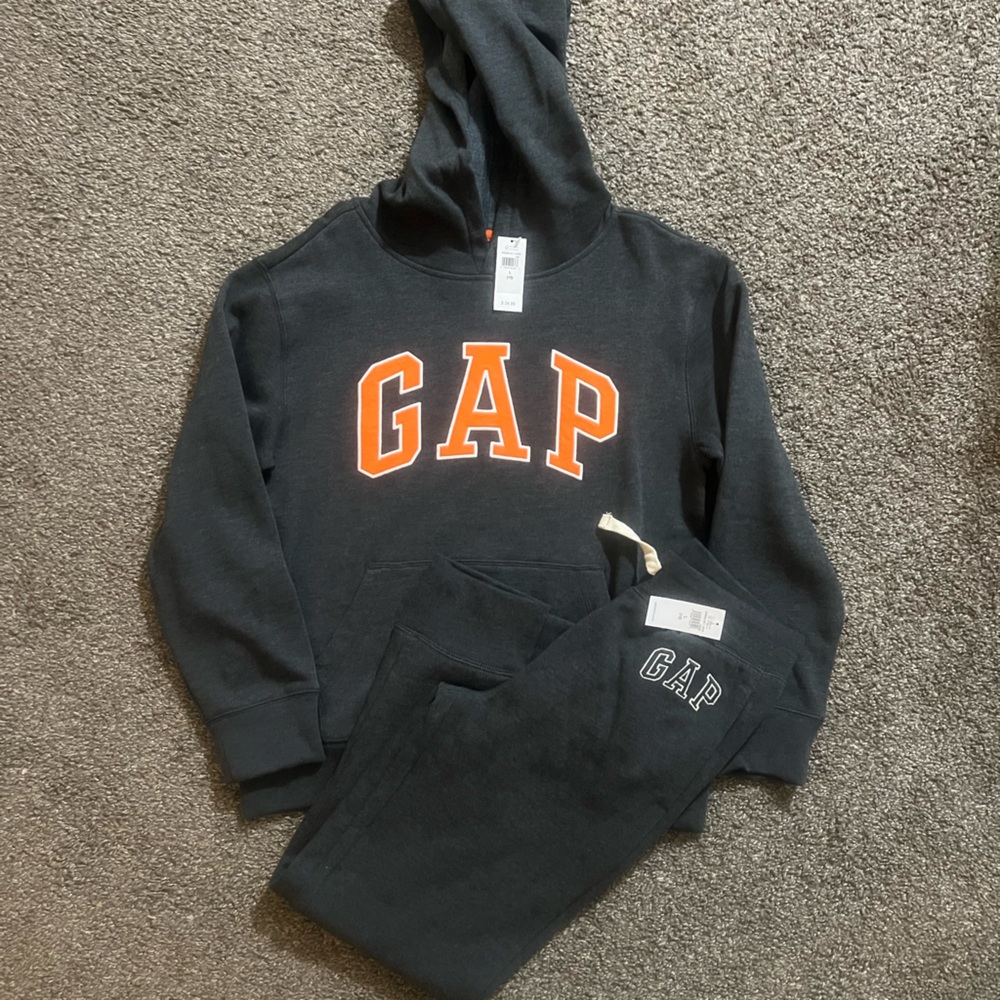 GAP Kids Black Hoodie and Pants Set with Orange Logo